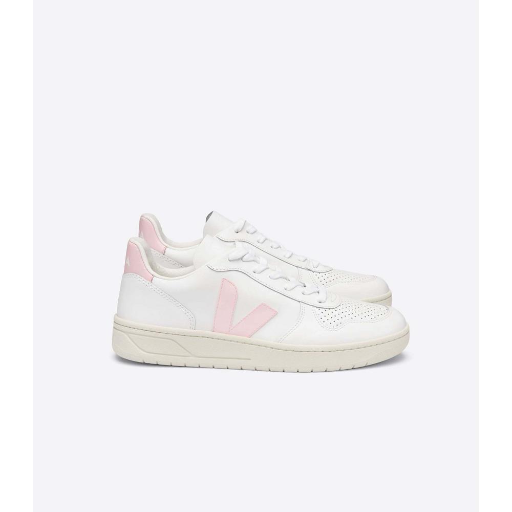 Veja V-10 LEATHER Women\'s Sneakers White/Pink | NZ 659RVD